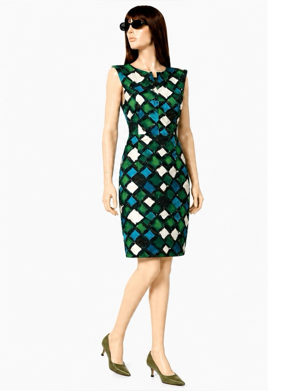 Milly Green Dress Size 8 Abstract Geometric Artsy